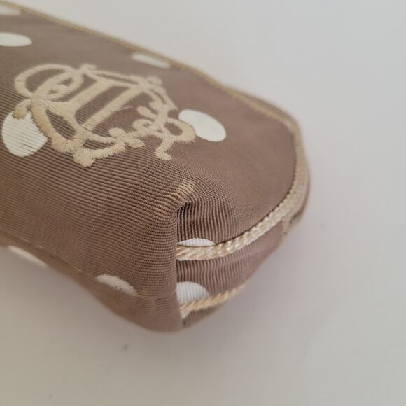 Christian Dior Vintage Beige Whit Cosmetic Bag Make Up Zip Pouch Polka Dot Small - Picture 10 of 12